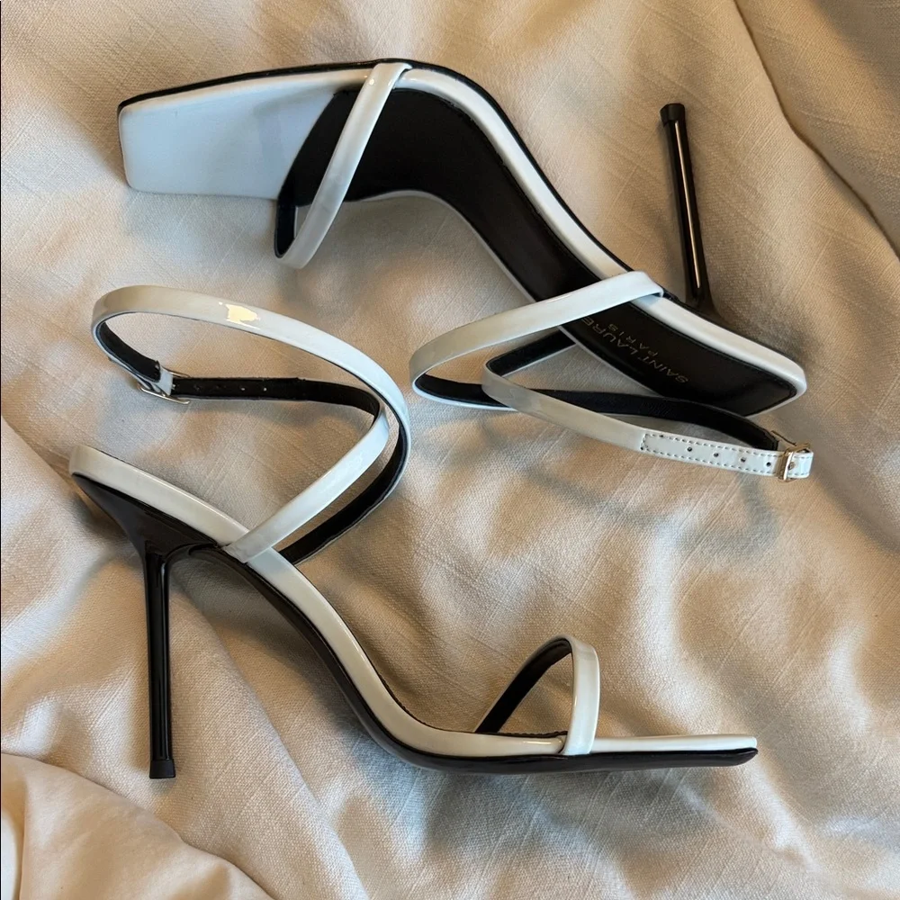 Saint Laurent Black and White Strappy Heels - Picture 2 of 4